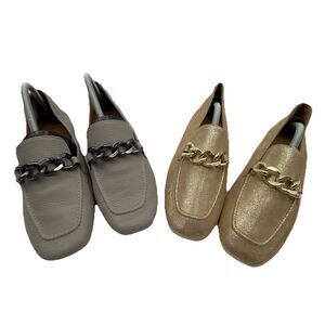 Donald Pliner Woman's Bethany Leather Loafers Sz10 Set Of 2 PRs Pale Gold /gray